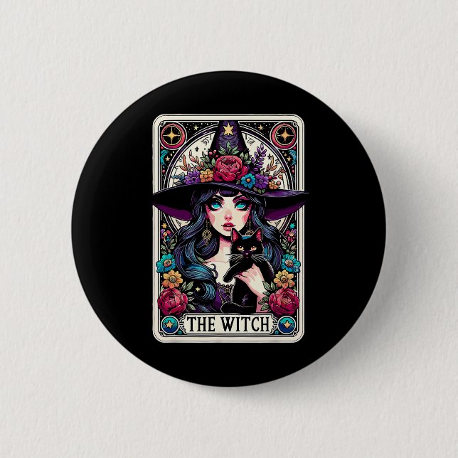 Witch Tarot Card Halloween Gothic Witchy Vibes Knapp (Framsida)