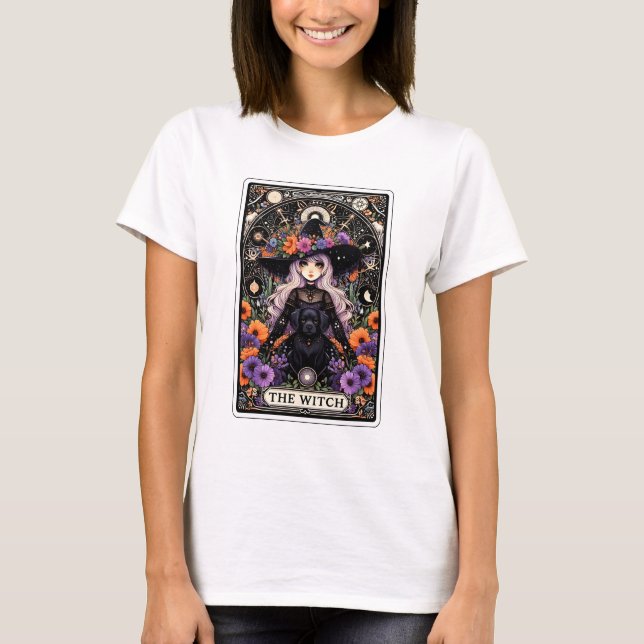 Witch Tarot med en svart Hund T Shirt (Framsida)