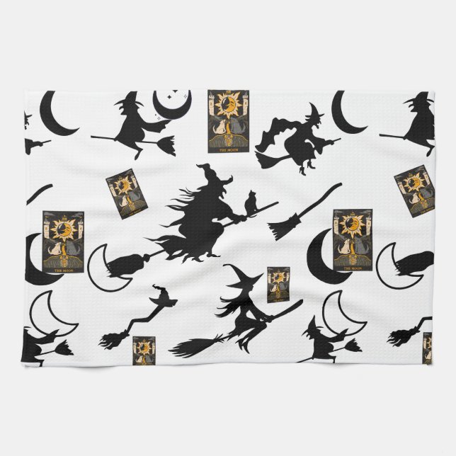 Witch-trollkarl måne-bloomstick kökshandduk (Horisontell)