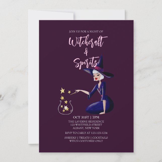 Witch Trollspö Magic Gouache Halloween Costume Par Inbjudningar (Framsida)