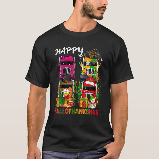 Witch Turkey Santa Lastbilar Truckers Lycklig Hall T Shirt (Framsida)