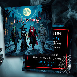 Witch, Vampire, Dracula och Mummy Halloween fest Inbjudningar
