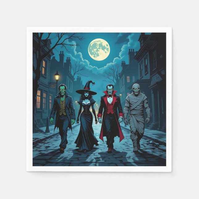 Witch, Vampire, Dracula och Mummy Halloween fest Pappersservett (Framsidan)