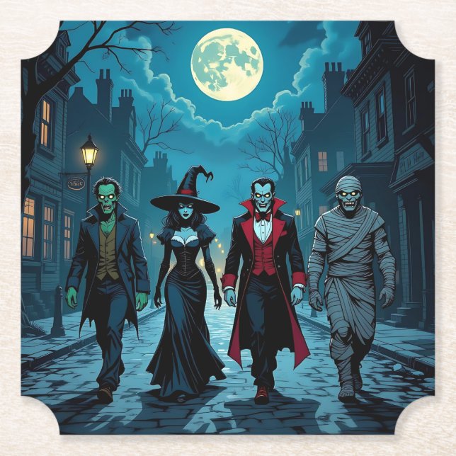 Witch, Vampire, Dracula och Mummy Halloween fest Underlägg Papper (Framsida)