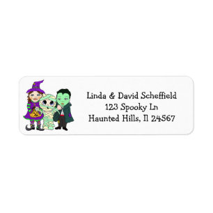 Witch, Vampire och Mummy Halloween Returadress Etikett
