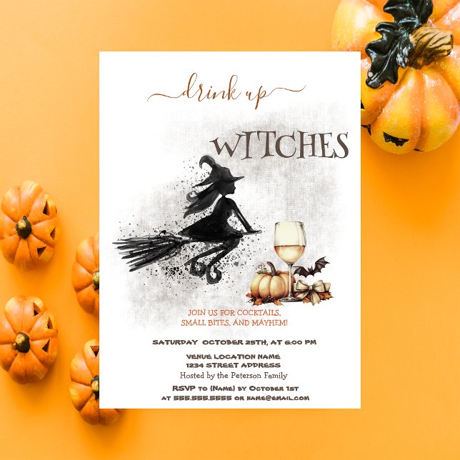 Witch Vin Pumpkin Bow Halloween Inbjudningar (Skapare uppladdad)