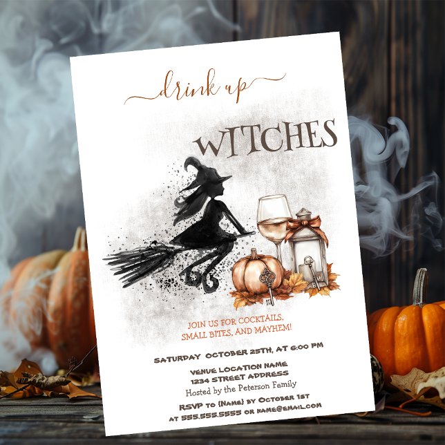Witch Vin Pumpkin Bow Lantern Halloween Inbjudningar (Skapare uppladdad)