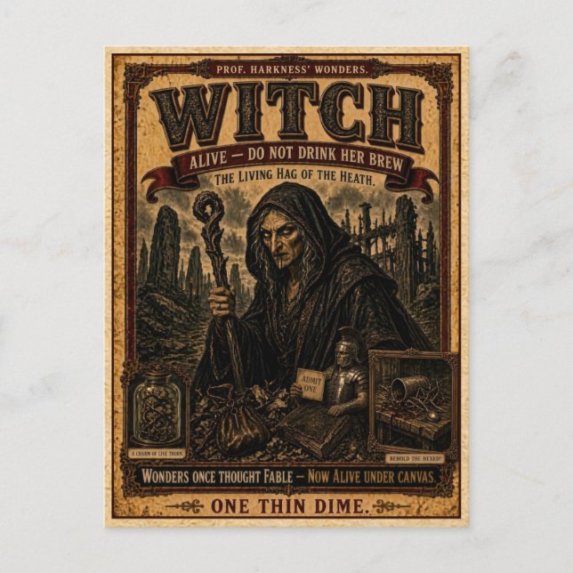 Witch, Vintage Circus Monster Vykort (Framsida)