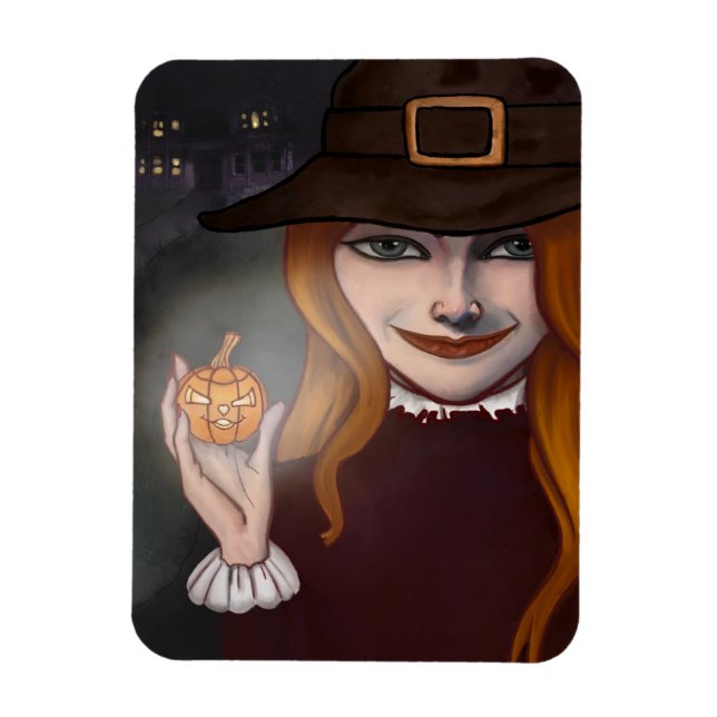 Witch w/Jack O'Lantern Magnet (Vertikal)