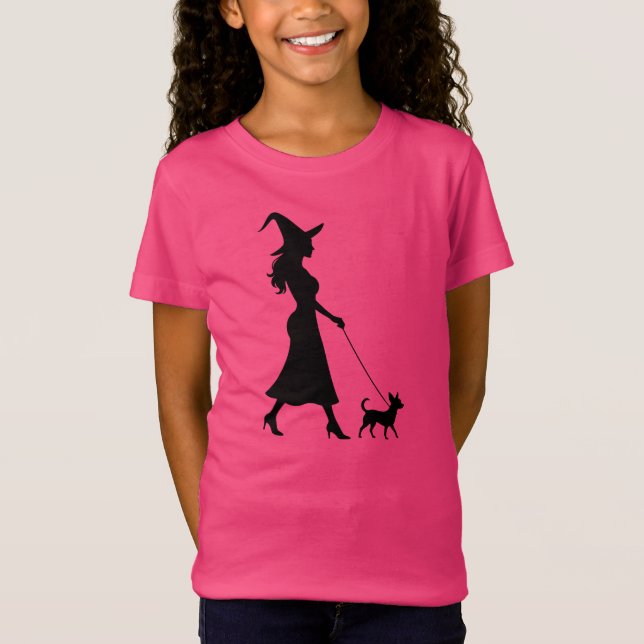 Witch Walking Chihuahua T Shirt (Framsida)