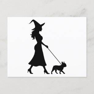 Witch Walking Frenchie Helg Vykort