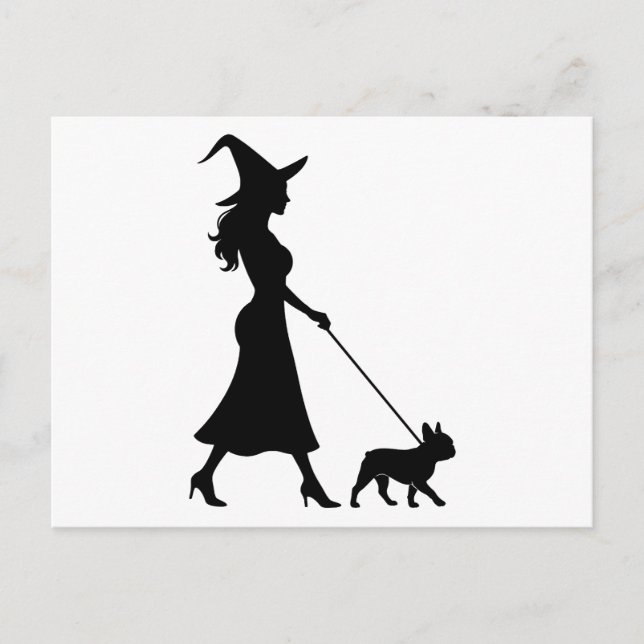 Witch Walking Frenchie Helg Vykort (Framsida)