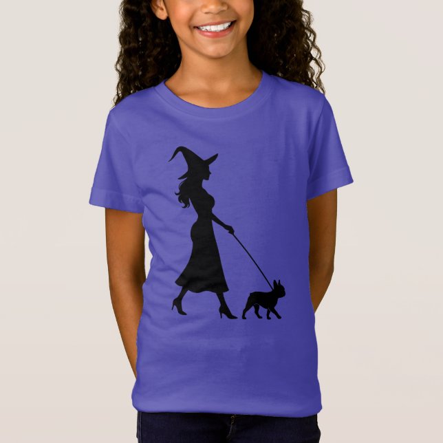 Witch Walking Frenchie T Shirt (Framsida)
