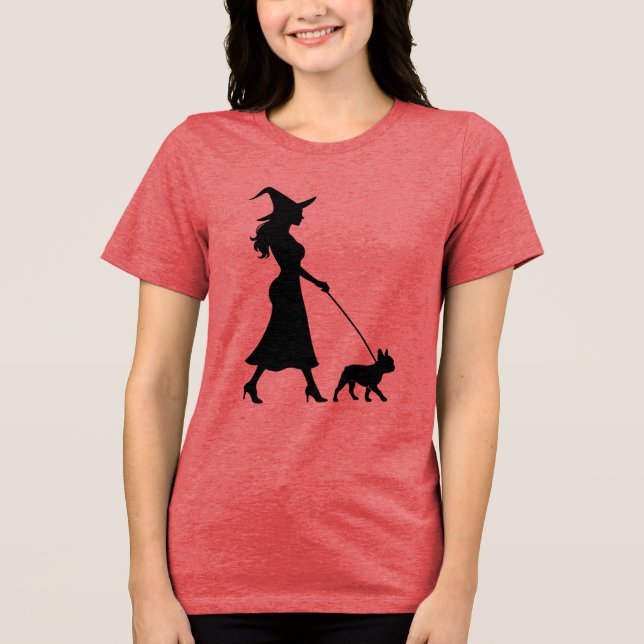 Witch Walking Frenchie T Shirt (Framsida)