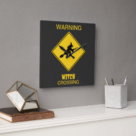 Witch Warning Halloween Fyrkantig Klocka