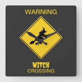 Witch Warning Halloween Fyrkantig Klocka