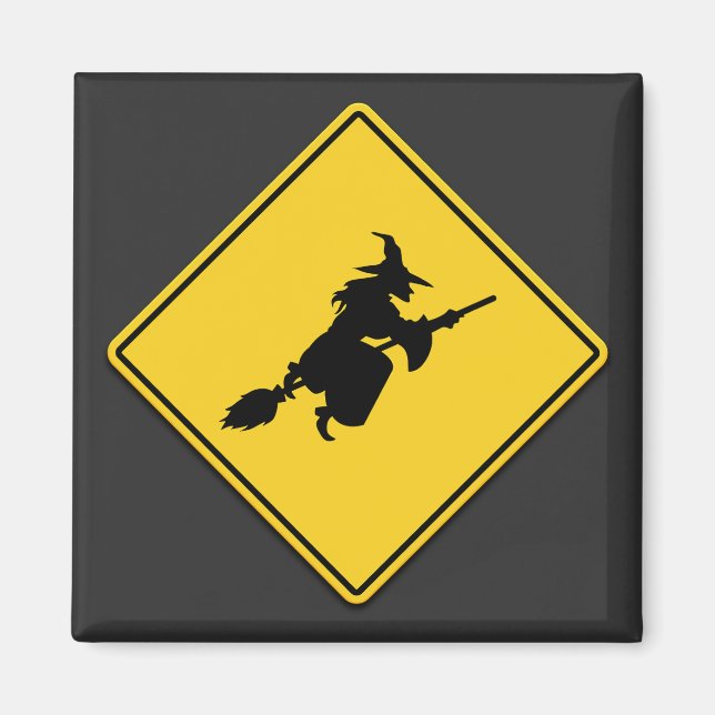 Witch Warning Halloween Magnet (Framsidan)