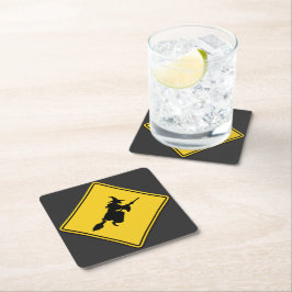 Witch Warning Halloween Underlägg Papper Kvadrat