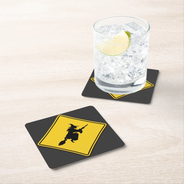 Witch Warning Halloween Underlägg Papper Kvadrat (Insitu)