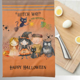 Witch Way Halloween Orange Kökshandduk