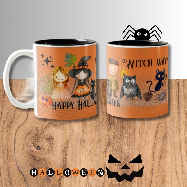 Witch Way Halloween Orange Två-Tonad Mugg (Witch Way Halloween Orange Two-Tone Coffee Mug)