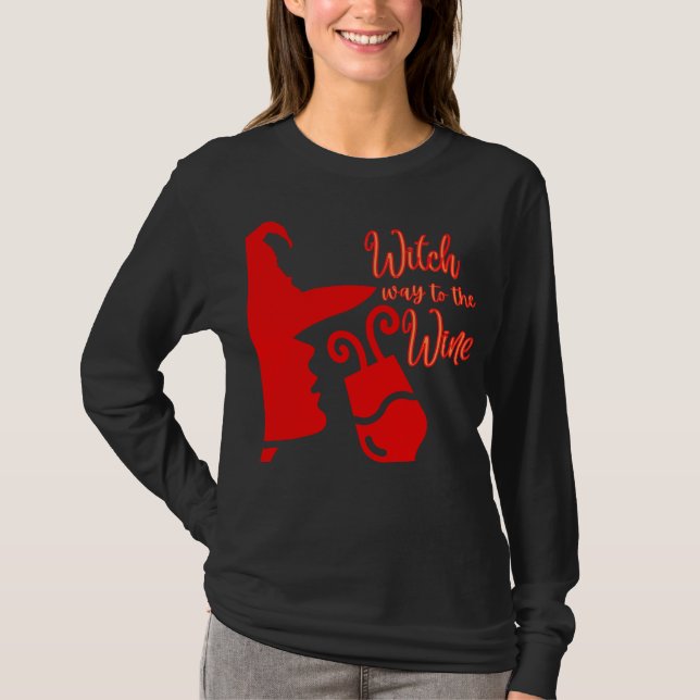 Witch Way mot Vin T Shirt (Framsida)