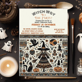 Witch Way Nordic Bohemian Halloween Costume Party Inbjudningar