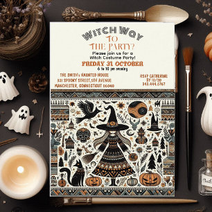 Witch Way Nordic Bohemian Halloween Costume Party Inbjudningar