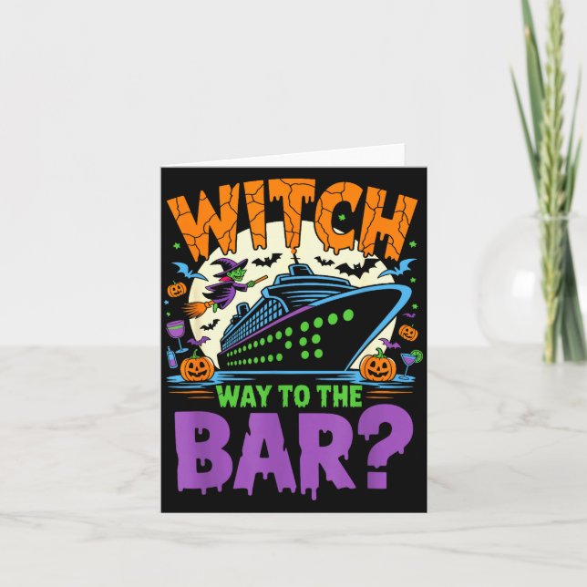 Witch Way To The Bar Funny Halloween Cruise  Kort (Framsida)