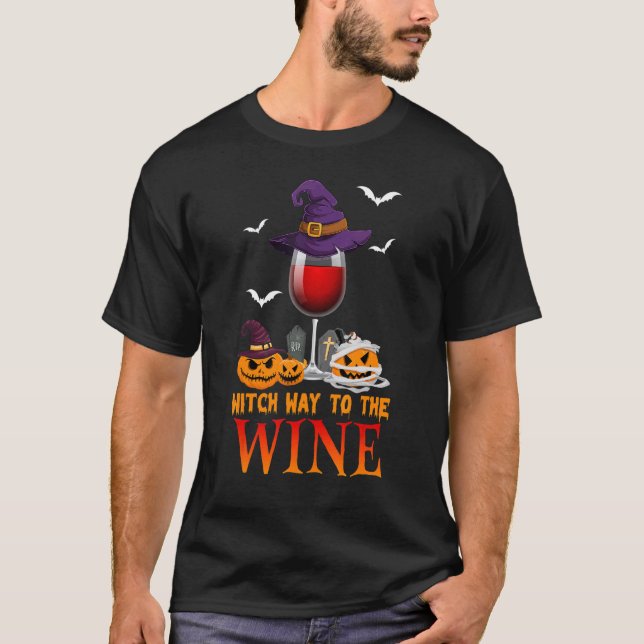 Witch Way To The Wine   Costume For Witch   T Shirt (Framsida)