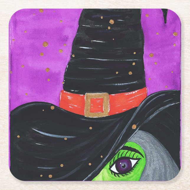 Witch Way Way till Halloween Underlägg Papper Kvadrat (Framsidan)