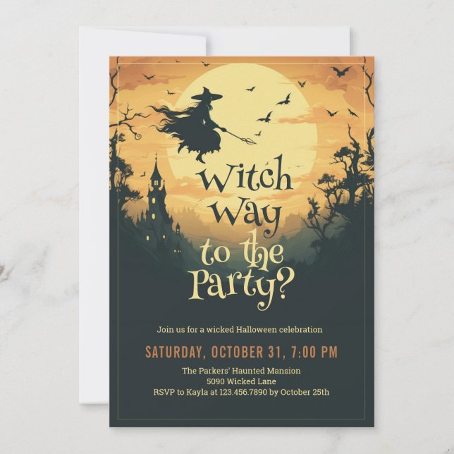 Witch Way Way till Party Halloween Inbjudningar (Framsida)