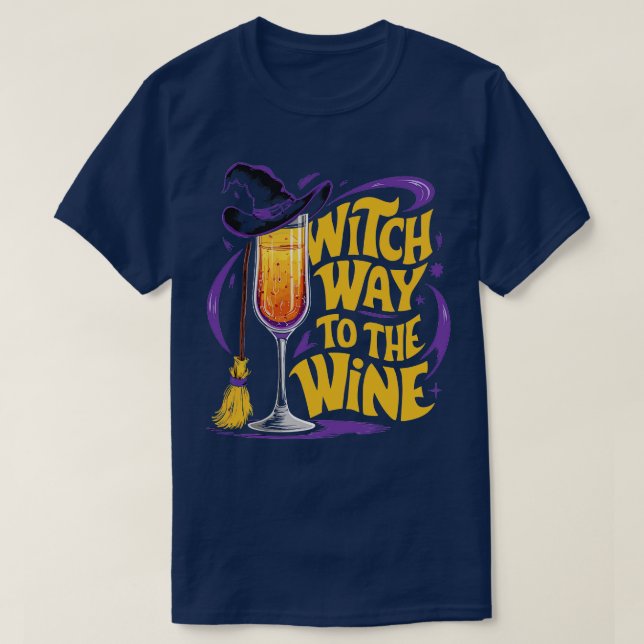 Witch Way Way till Vin Funny Halloween Witch Hat W T Shirt (Design framsida)