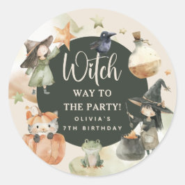 Witch Way Way to Party'Kids Halloween Birthday Runt Klistermärke
