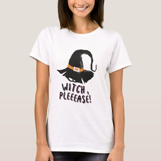 Witch, Witches Hat Black and White Halloween T Shirt (Framsida)