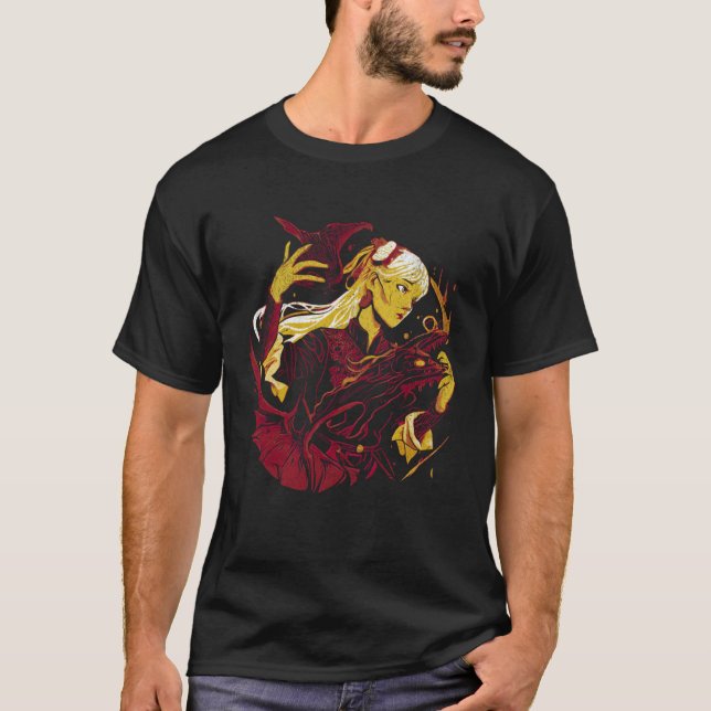 Witch with a dragon Fantasy creature Wiccan Wicca  T Shirt (Framsida)