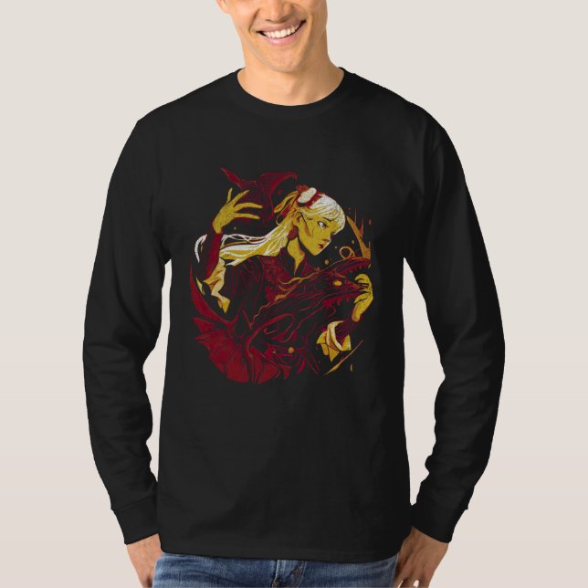 Witch with a dragon Fantasy creature Wiccan Wicca  T Shirt (Framsida)