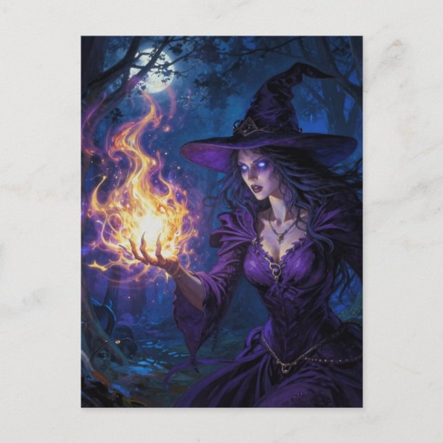 Witch with fire magick vykort (Framsida)