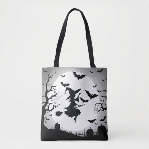 Witch with Fladdermus Funny Halloween Themme Tygkasse