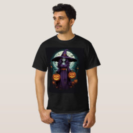 Witch with Pumpkins & Full Moon Art T Shirt