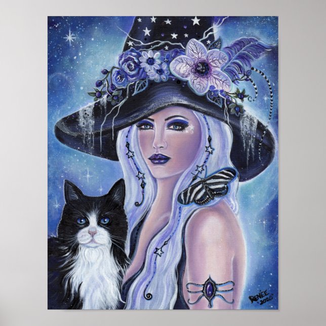 Witch with tuxedo cat art by Renee L. Lavoie Poster (Framsidan)