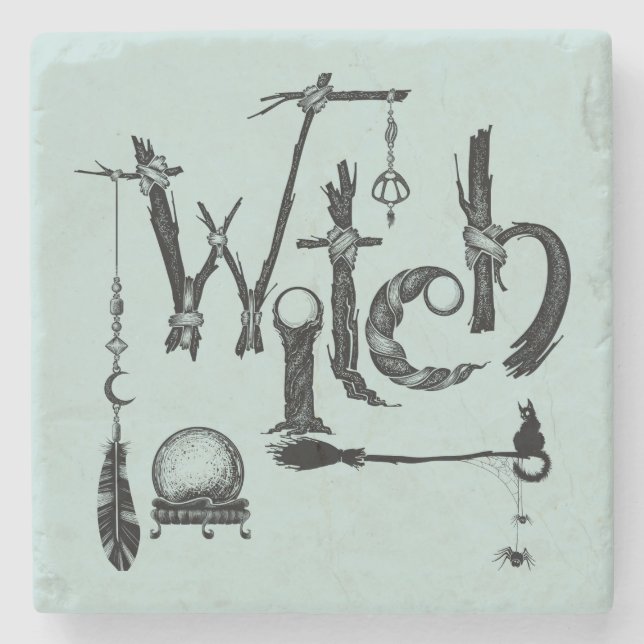 Witch Woodsy Old World Illustrative Stone Underläg Stenunderlägg (Framsidan)