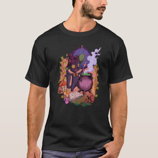 Witchcore vid kauldron står för häxkatten t shirt (Framsida)