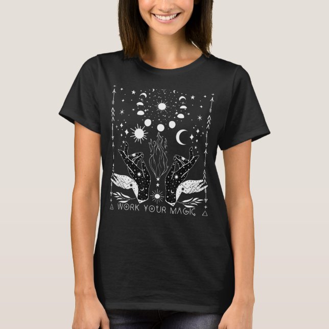 Witchcraft Celestial Sol Måne Witchy Wiccan Magick T Shirt (Framsida)