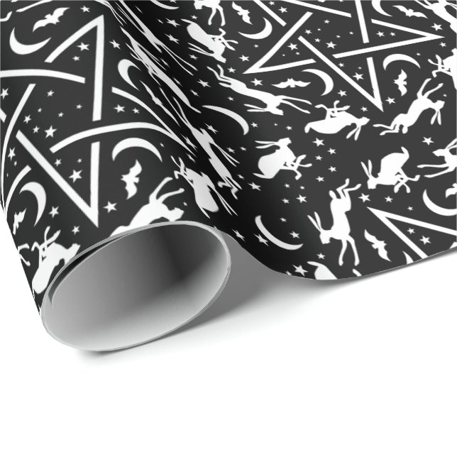 Witchcraft Gothic Pagan Hares Pentagrams och Måne Presentpapper (Rullad Hörn)