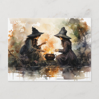 Witches and Cauldron Fall Halloween Decoupage Vykort