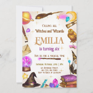 Witches and Wizards Girl Birthday Magic Party Inbjudningar