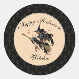 Witches Black Gräns Happy halloween Runt Klistermärke