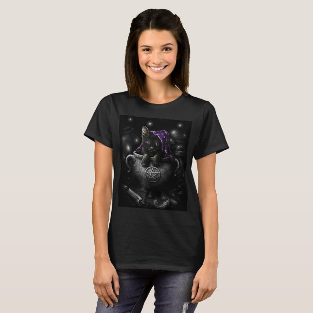 Witches Black Kitten T Shirt (Hel framsida)