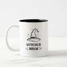 Witches Brew Black and White Witch Hat Halloween Två-Tonad Mugg